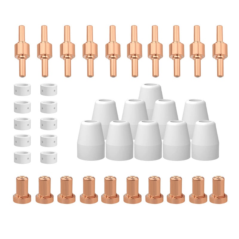 Reboot Plasma Cutter Consumables fits CUT40 CUT50 with Plasma Cutter Torch PT31 LG40 for RBC-4000/4500/5000D 40 PCS Nozzle Electrode Extended Long Tip Shroud Shield Cup - Image 1